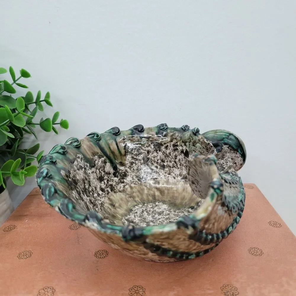 MCM Drip Glaze Italian Pottery Sea Shell Bowl Trinket Dish